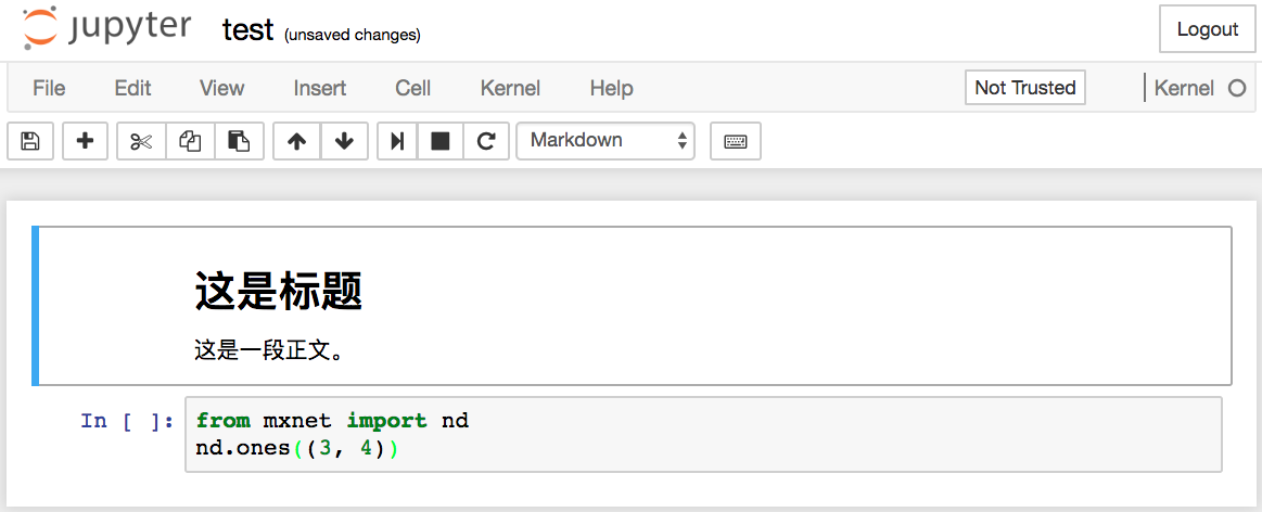 test.ipynb文件包括了格式化文本单元和代码单元